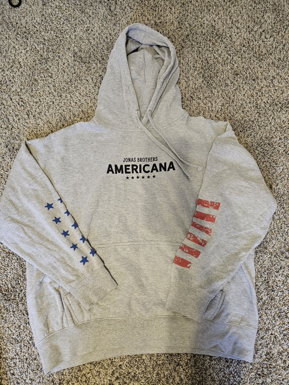 Jonas Brothers Americana Gray Hoodie with Red & Blue Sleeve Prints